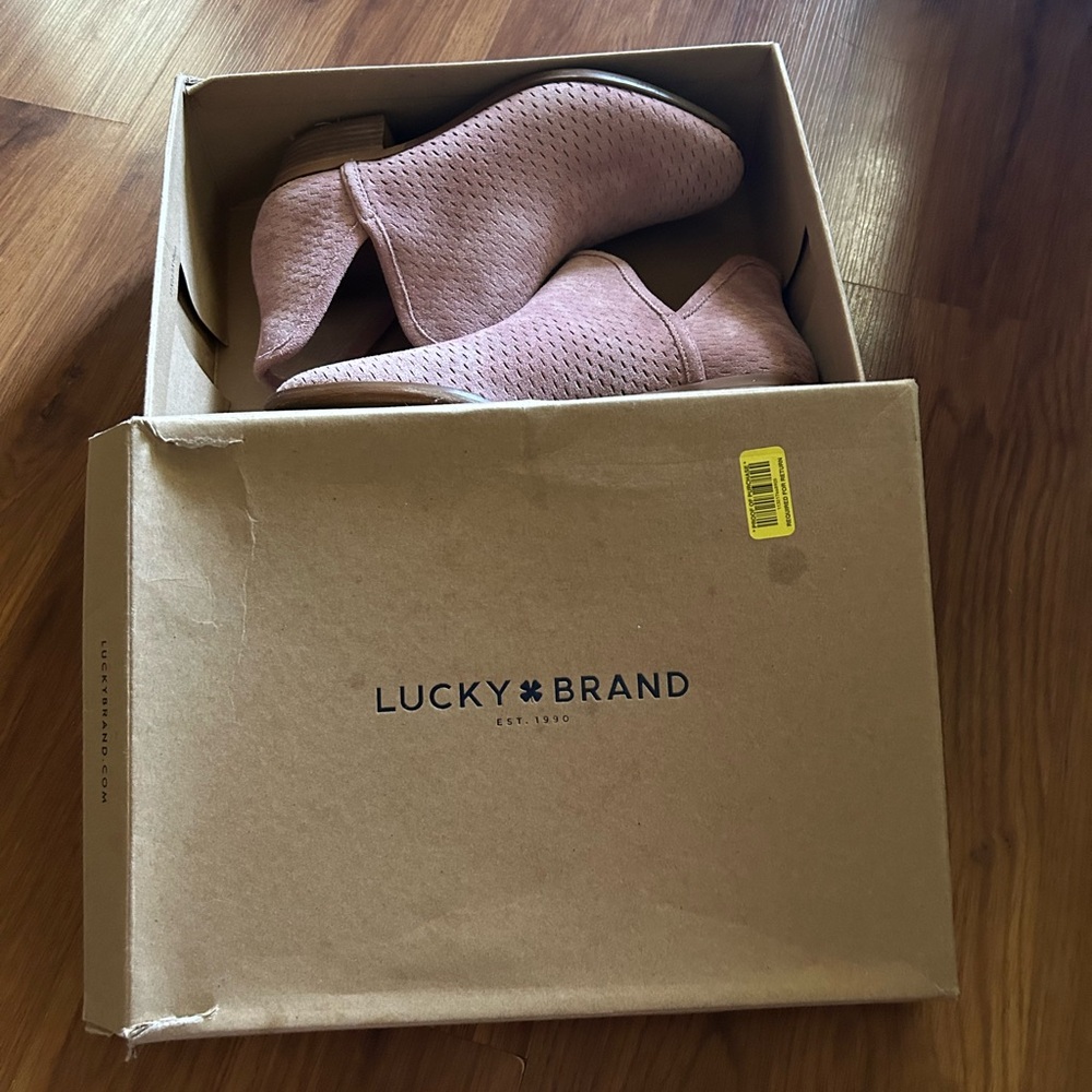 Lucky Brand Pink Ankle Booties with Perforated Suede